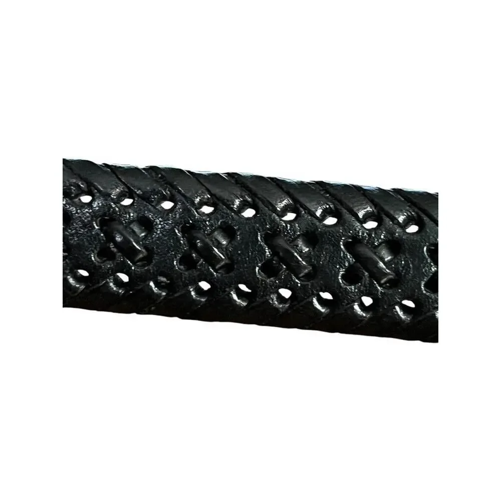 Talbots Womens Black Woven Leather Adjustable Belt Solid Brass Buckle XL 36-41